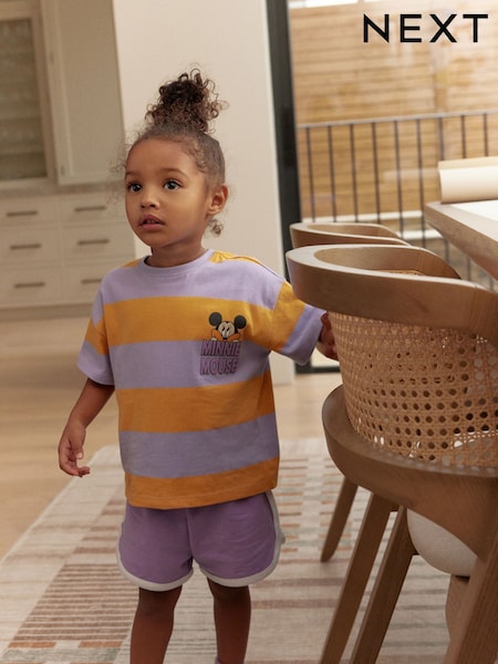 Orange/Purple Stripe Minnie Mouse Short Sleeve T-Shirt and Shorts Set (3mths-7yrs) (E41042) | €21 - €27