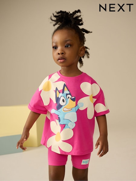 Pink Bluey Short Sleeve T-Shirt and Cycle Shorts Set (12mths-7yrs) (E41043) | €20 - €25