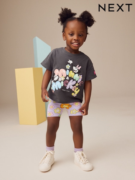 Charcoal & Lilac - Mickey & Minnie Mouse Short Sleeve 100% Cotton T-shirt And Cycle Shorts Set (3mths-7yrs) (E41045) | 530 Kč - 685 Kč