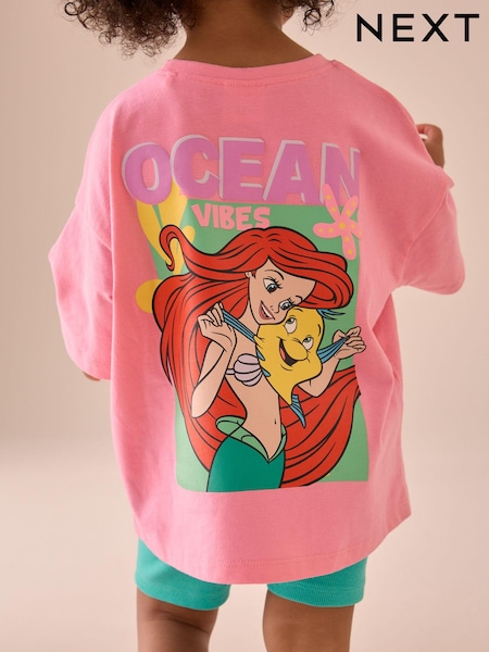 Pink Little Mermaid Ariel 100% Cotton T-Shirt and Cycle Shorts Set (3mths-7yrs) (E41050) | AED71 - AED91