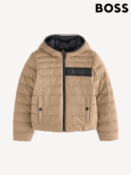 BOSS Natural Chest Logo Reversible Hoded Quilted Jacket (E41126) | AED521 - AED669