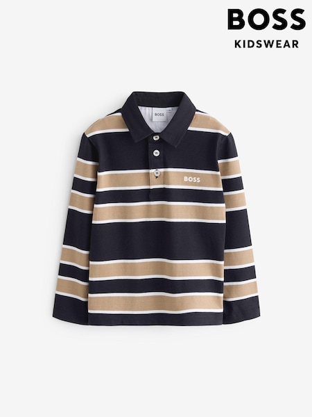 BOSS Black Chest Logo Stripe Long Sleeve Polo Shirt (E41129) | €59 - €73