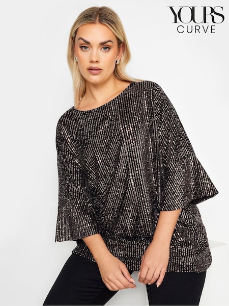 Yours Curve Black Light Sequin Embellished Velvet Midi Dress (E41282) | €21.50