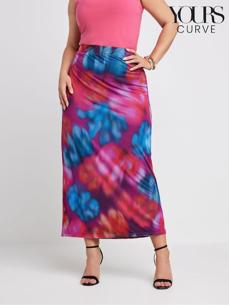 Yours Curve Pink Limited Collection Abstract Print Mesh Skirt (E41298) | 144 QAR