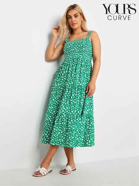 Yours Curve Green Ditsy Floral Shir Midi Dress (E41299) | €49