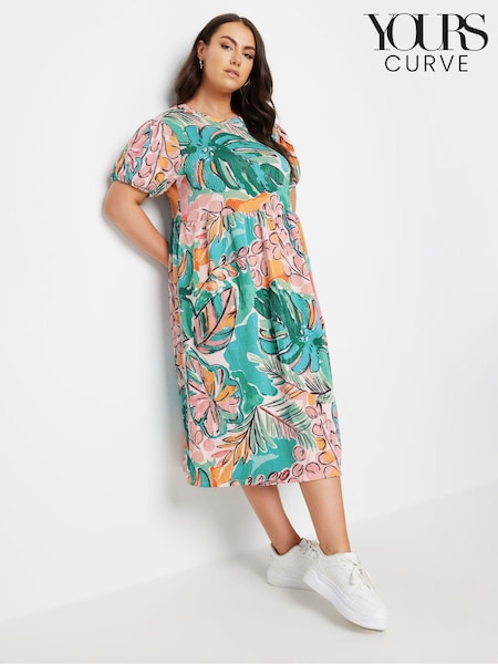 Yours Curve Blue Leaf Crinkle Smock Dress (E41301) | €47