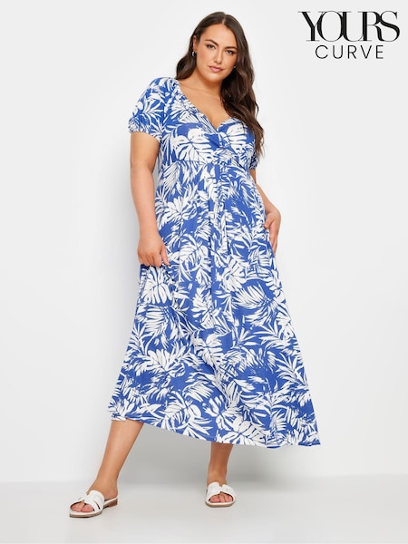Yours Curve Blue Leaf Wrap Dress (E41302) | €53