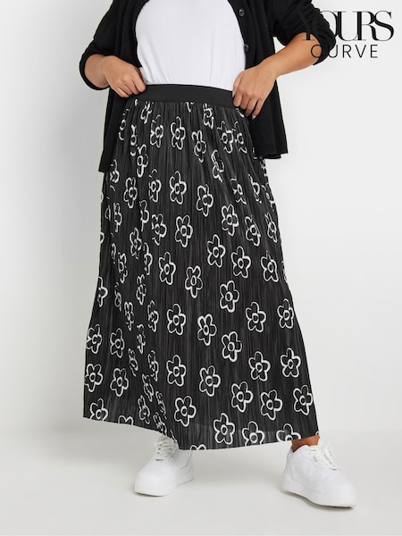 Yours Curve Floral Pleated Skirt (E41317) | ‏136‏₪