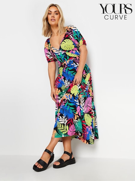 Yours Curve Black Rainbow Leaf Wrap Dress (E41335) | €52