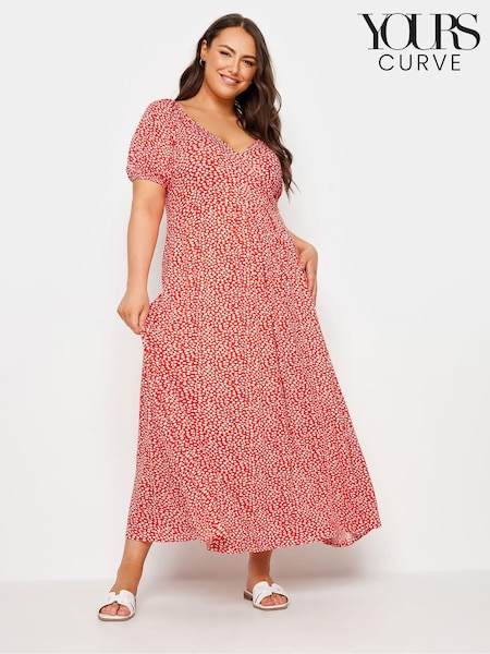 Punainen - Yours Curve Polka Dot Wrap Dress (E41336) | €58