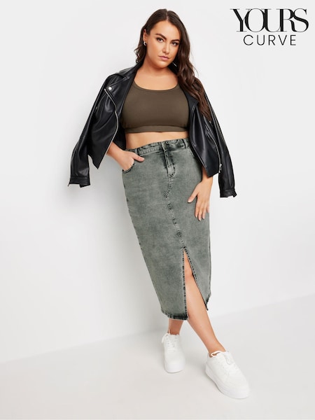 Yours Curve Acid Wash Stretch Denim Midaxi Skirt (E41338) | ‏171‏₪