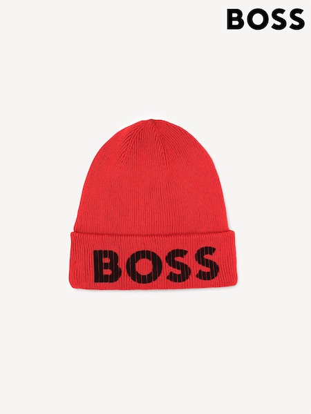 BOSS Red Knitted Logo Beanie 100% Cotton Hat (E41451) | €36 - €43