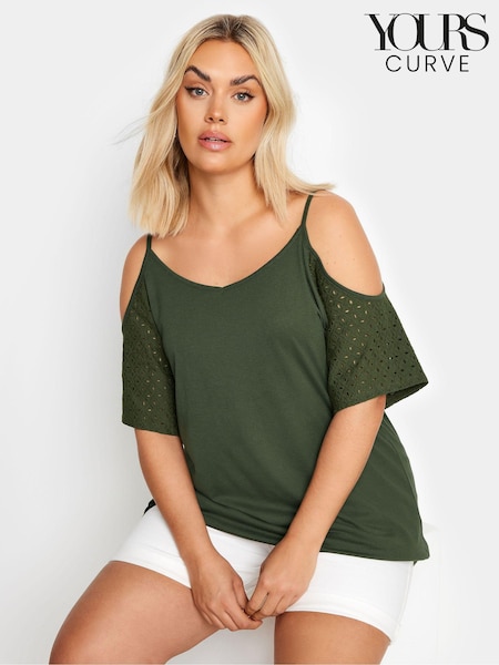 Vihreä - Yours Curve Cold Shoulder Anglaise -hihapusero (E41458) | €30