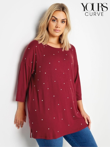 Yours Curve Red Star Embellished Swing Top (E41470) | AED140