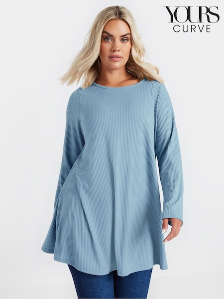 Yours Curve Blue Ribbed Swing Top (E41497) | €32