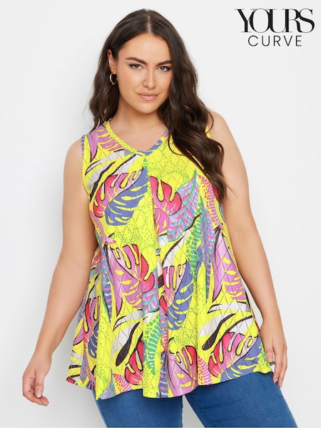 Yours Curve Yellow Leaf Print Vest Top (E41499) | €25