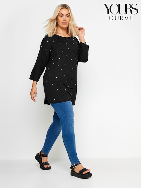 Yours Curve Black Star Embellished Swing Top (E41502) | €31