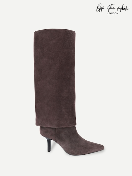 Smeđa - Off The Hook Electra Suede Fold Knee High Boots With Stiletto Heel