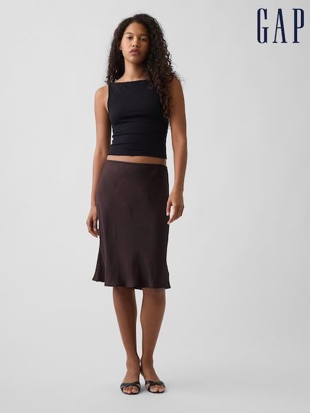 Brown - Gap Satin Bias-cut Skirt