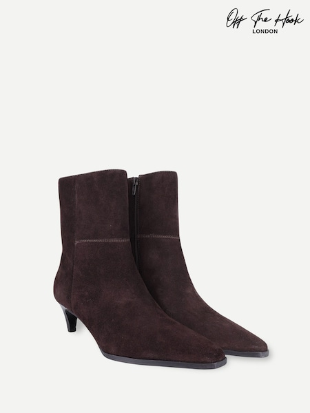 Dunkelbraun - Off The Hook Pheonix Suede Kitten Heel Ankle Boots