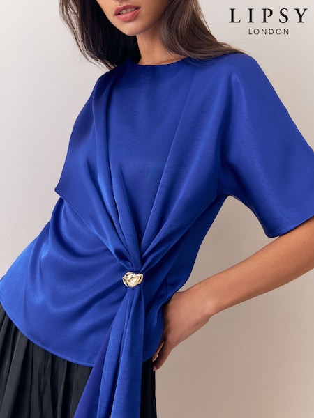 Cobalt Blue - Lipsy Satin Draped T-shirt