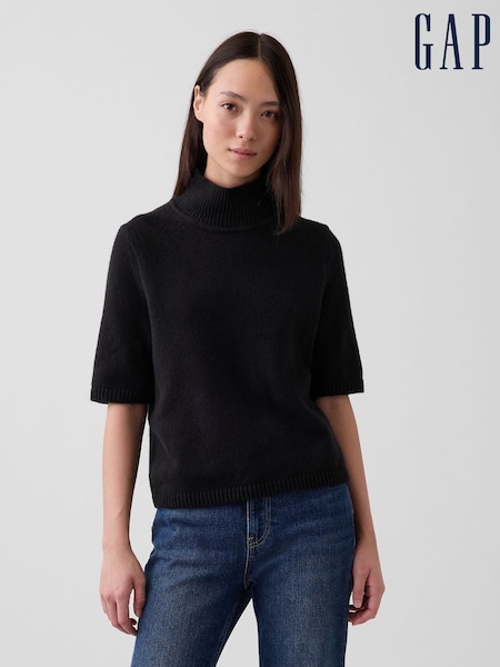 Schwarz - Gap Cashsoft Mock Neck Elbow-sleeve Jumper