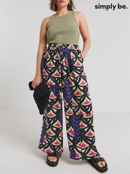 Simply Be Pink Multi Print Satin Wide Leg Trousers (E41597) | €18