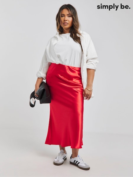 Simply Be Red Satin Maxi Skirt (E41603) | €21