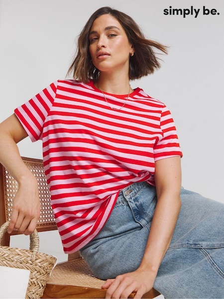Simply Be Stripe Crew Neck 100% Cotton T-Shirt (E41605) | 119 LEI
