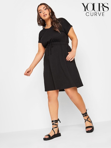 Yours Curve Black T-Shirt Drawcord 100% Cotton Dress (E41614) | €36