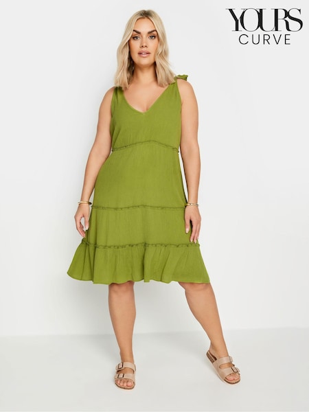 Yours Curve Green Limited Tiered Frill Tie Sleeve Mini Dress (E41622) | €42