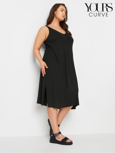 Yours Curve Black Throw On Beach Shirred Strap Dress (E41632) | €41