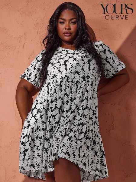 Yours Curve Black Floral Tiered Midi Dress (E41642) | €36