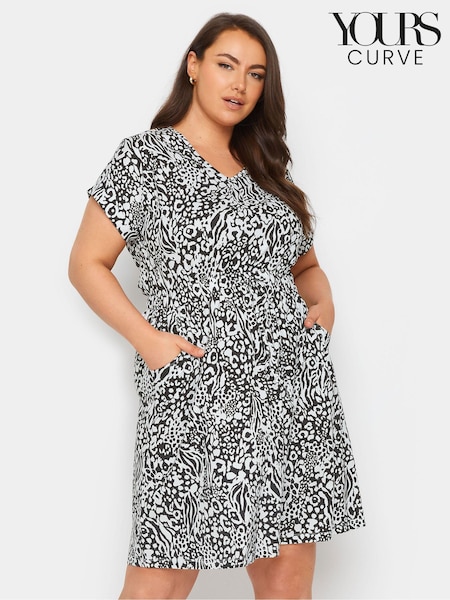 Yours Curve Black 100% Cotton T-Shirt Drawcord Dress (E41655) | €41