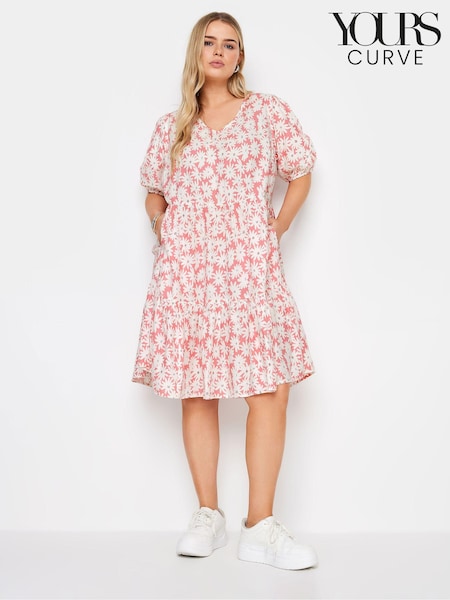 Yours Curve Pink Floral Tiered Midi Dress (E41658) | €36