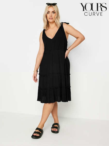 Черный - Yours Curve Limited Tiered Frill Tie Sleeve Mini Dress (E41662) | €38