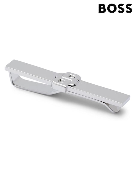 BOSS Silver Brass Tie Clip With Double B Monogram (E41729) | €66