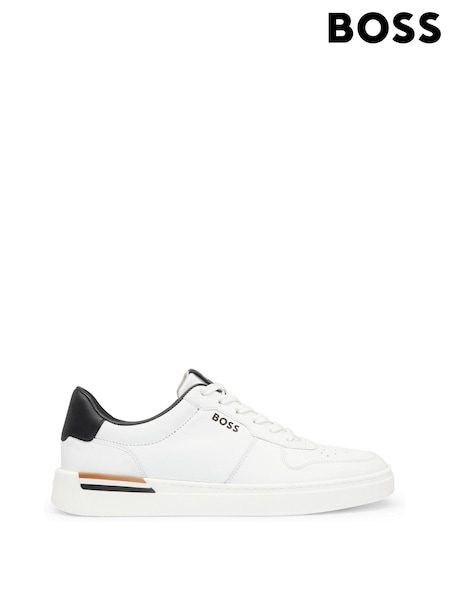 Alb - Pantofi sport din piele cu talpă cupă și detalii Signature BOSS (E41731) | 789 LEI