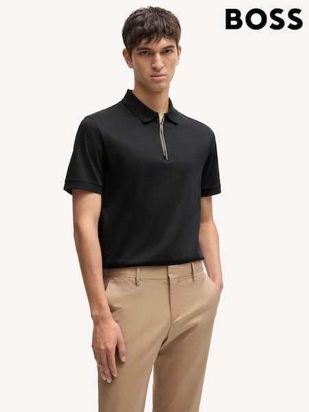 BOSS Black Slim Fit Zip Placket Mercerised 100% Cotton Polo Shirt (E41733) | €71