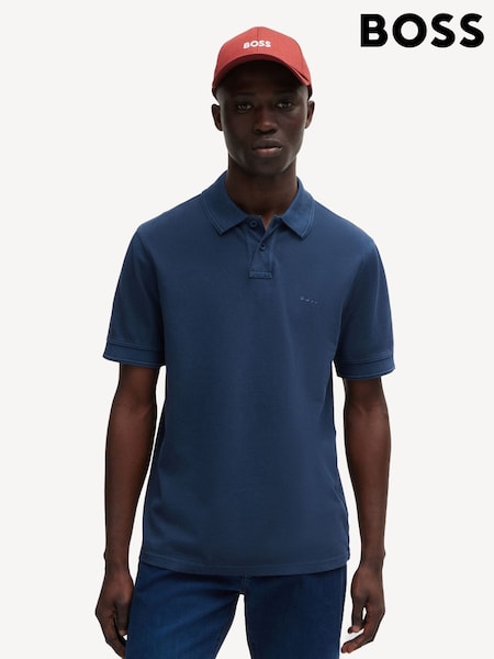 BOSS Dark Blue 100% Cotton Pique Polo Shirt (E41746) | 449 QAR
