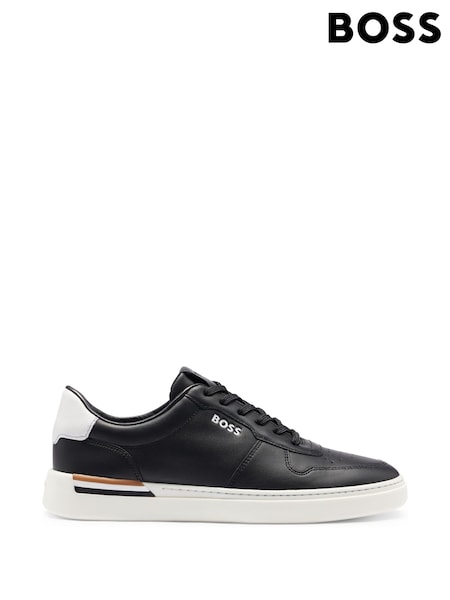 Negru - Pantofi sport din piele cu talpă cupă și detalii Signature BOSS (E41760) | 789 LEI