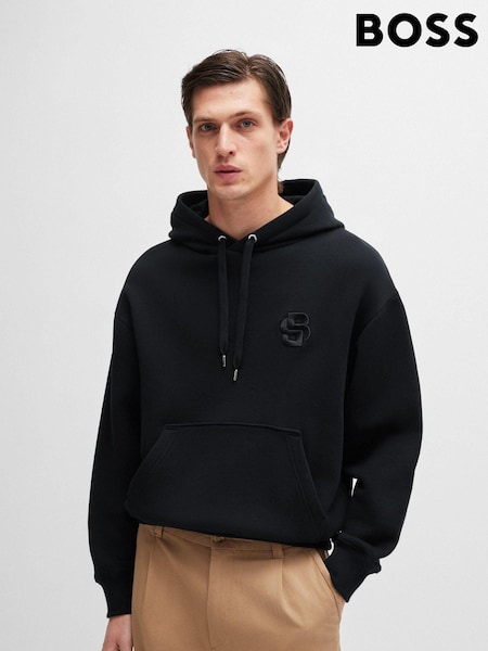 Negru - BOSS 100% Bumbac Terry Hanorac cu glugă With Double B (E41765) | 831 LEI