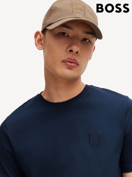 BOSS Navy Relaxed Fit Tales Box Logo 100% Cotton T-Shirt (E41773) | €60