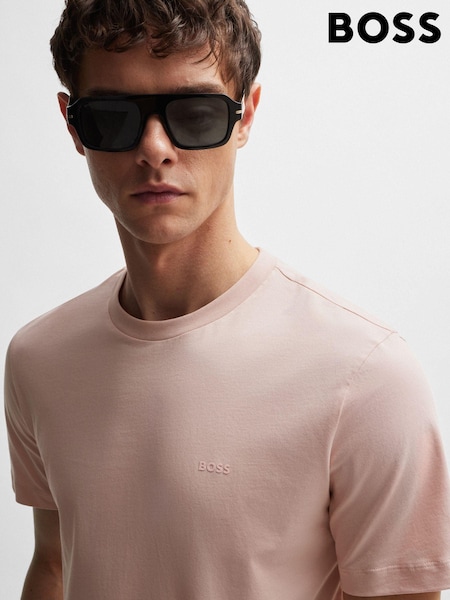 BOSS Pink Regular Fit Tonal Rubber Logo 100% Cotton T-Shirt (E41775) | AED172