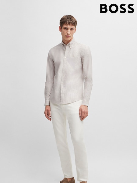 BOSS Natural Slim Fit Striped Oxford 100% Cotton Shirt (E41792) | €79