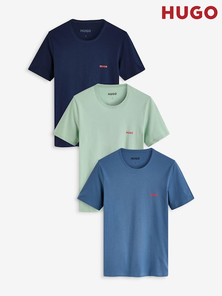 HUGO Blue/Green Logo Print 100% Cotton T-Shirts 3 Pack (E41796) | €37