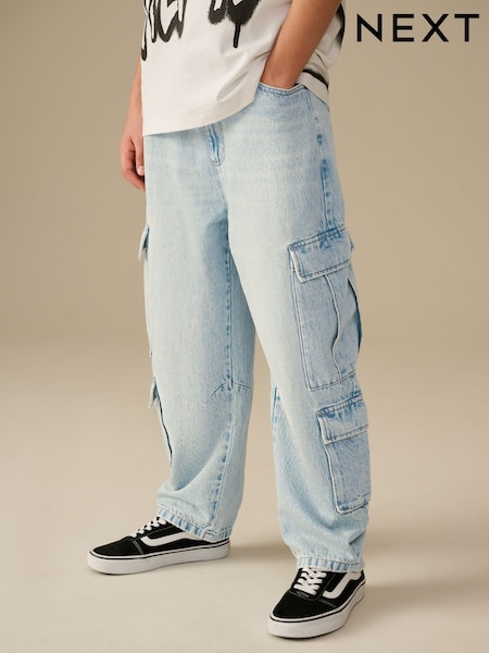 Denim Vintage Tapered Wide Cargo Denim 100% Cotton Jeans (3-16yrs) (E41856) | €28 - €36