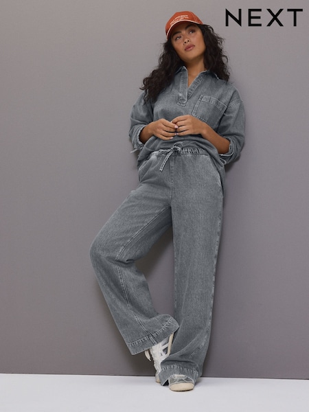 Grau - Jeans mit weitem Bein und elastischem Bund (E41883) | 35 €