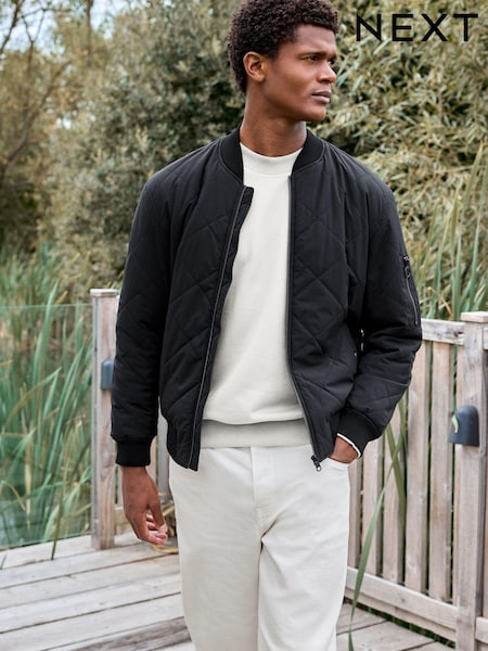 Black Diamond Quilted Bomber Jacket (E41900) | AED131