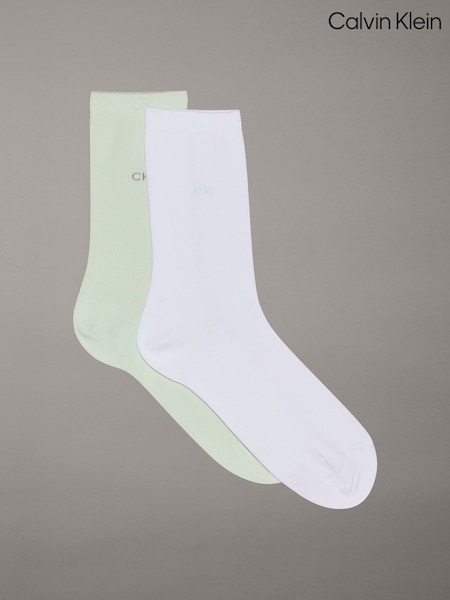 Calvin Klein Green & White Womens Socks 2 Pack (E41911) | AED43